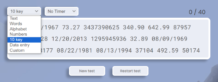 10-Key typing test.