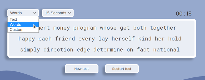 Typing test options.